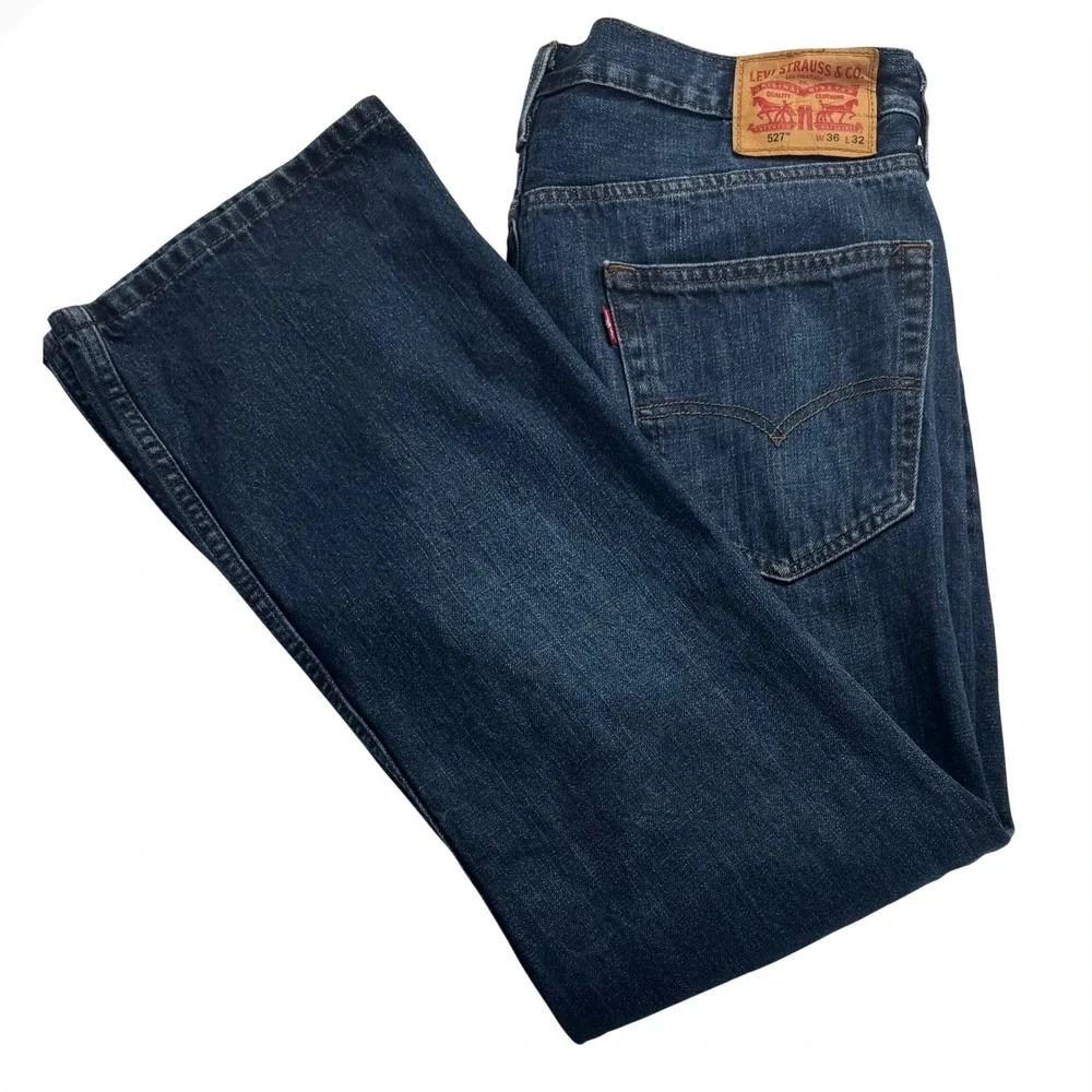 Levis 527 Slim Bootcut Jeans Mens 36x32 Dark Wash Indigo Blue Denim  western